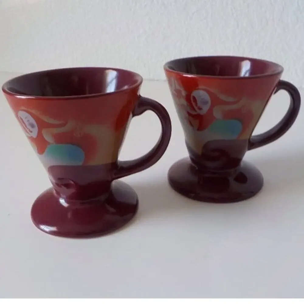 1999 Mug Art by Linda Frichtel Set of 2 Pink Cups Frangelico Liqueur Ad VTG